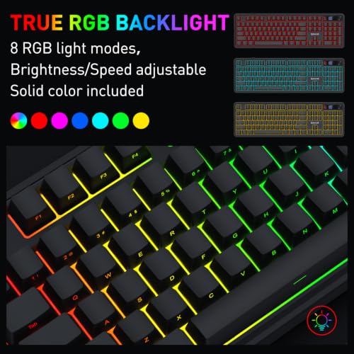 Redragon K526 PRO RGB Wireless Membrane Gaming Keyboard, 104 Keys Mechanical-Feel Keyboard w/LED Info Display, Media/Backlit Knob Control, Linear Switch & Software Supported (Side Printed Font) - color: Black (Side Printed)