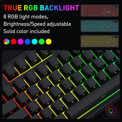 Redragon K526 PRO RGB Wireless Membrane Gaming Keyboard, 104 Keys Mechanical-Feel Keyboard w/LED Info Display, Media/Backlit Knob Control, Linear Switch & Software Supported (Side Printed Font) - color: Black (Side Printed)