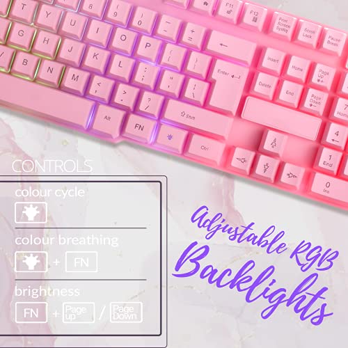 Pink Gaming Keyboard and Mouse Headset Headphones and Mouse pad, Wired LED RGB Backlight Bundle Pink PC Accessories for Gamers and Xbox and PS4 PS5 Nintendo Switch Users - 4in1 Edition Hornet RX-250 - color: Pink