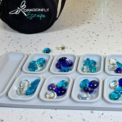 Travel Mancala Game Set – Flexible Silicone Roll-Up Board, 50 Stones & Zippered Canvas Bag – Portable Strategy Game for Adults & Teens (Light Grey) - color: Light Grey