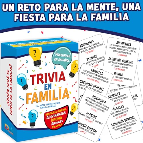 Trivia en Familia – Board Game en Español for Family, Friends, Adults & Teens | Juego de Cartas | Fun and Educational Trivia for Party, Game Night, Travel, Office, Classroom, Birthday