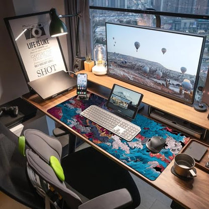 Extended Gaming Mouse Pad, Large Mouse Mat 3 mm Nature Rubber Base Mousepad with Stitched Edges, Non-Slip Desk Mat for Office Home Great Gift 31.5x11.8 Inch (Ukiyo-e Monster 3) - color: Ukiyo-e Monster 3