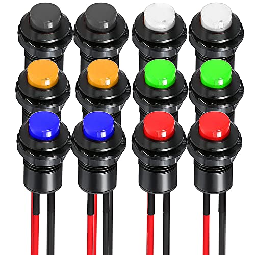 Gebildet 12pcs 12mm Prewired Latching Push Button Switch SPST ON/Off AC 250V/1.5A 125V/3A,Lockable Mini Round Rocker Switch for Table Lamp,Home Appliances - style: E426