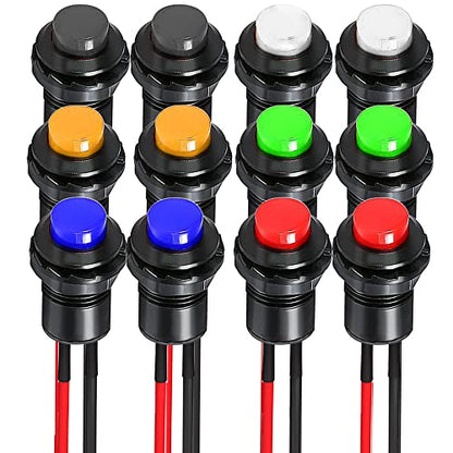 Gebildet 12pcs 12mm Prewired Latching Push Button Switch SPST ON/Off AC 250V/1.5A 125V/3A,Lockable Mini Round Rocker Switch for Table Lamp,Home Appliances - style: E426