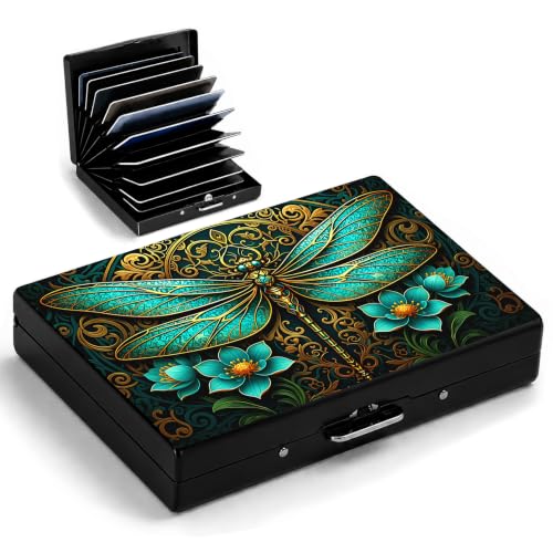 Dragonfly Metal Wallet Credit Card Protector Case Equipped RFID Blocking | with Pop-Up Button Slim Business Cards Holder Aluminum Cards Case Exclusive Flower and Dragonfly Gifts for Women Men - color: Flowers and Dragonflies