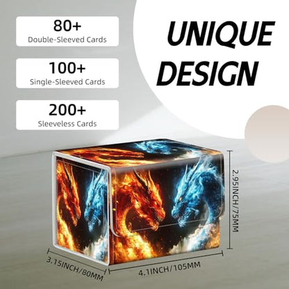 Trading Card Storage Box, Holds 100+ for MTG Cards, PU Leather with Magnetic Closure, Fire vs Ice Dragons Fantasy Durable Deck Box for Magic the Gathering, Trading Card Games - color: Fire vs Ice Dragons Fantasy