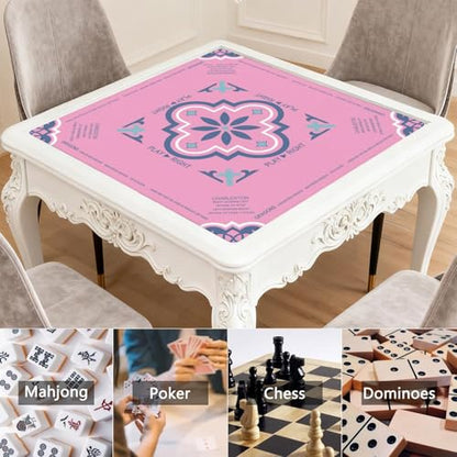 Pink Mahjong Mat with Rules, 31.5*31.5in Anti Slip American Mahjong Mat for Table, Noise Reduction, Neoprene Mah jongg Mats with Carrying Bag & 3 Dices, Mahjong Supplies Gift, Board Tile Games Mats - color: Pink01