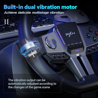 PXN V9 GEN2 Gaming Steering Wheel for PC, Xbox & PS4 | 270°/900° USB Sim Racing Wheel with Hall Pedals, H Shifter, Dual Paddles, Vibration Feedback, RGB & App Support