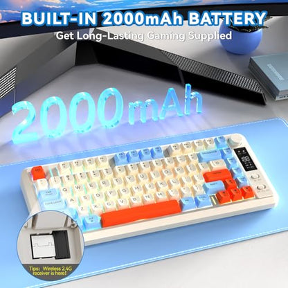 ZIYOU LANG M75 Wireless Gaming Keyboard, RGB Backlit Rechargeable 2000mAh Battery, Small Membrane But Mechanical Feel Keyboard with Smart Display & Knob, PBT Gradient keycaps for PC, MAC - Blueberry - color: Blueberry