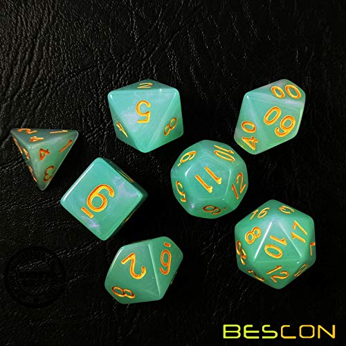 Bescon Moonstone Dice Set Jadeite, Bescon Polyhedral RPG Dice Set Moonstone Effect - color: Jadeite