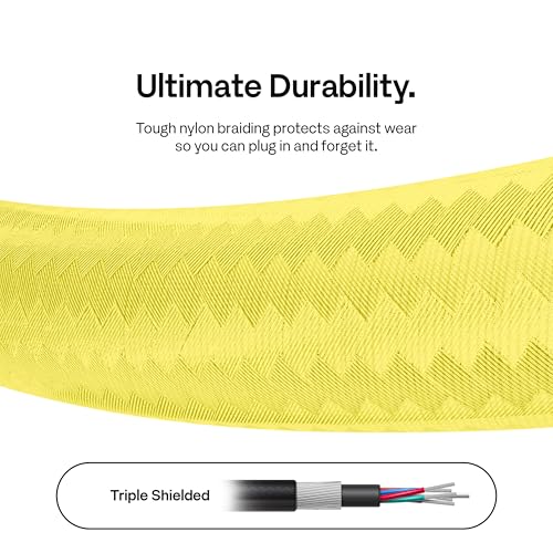 Pixio Yellow 8K HDMI 2.1 Cable Ultra Certified Ultra High Speed 6FT 8K 60Hz 4K 120Hz Nylon Braided, Gold Plated Connector, Anti-Breakage, HDR10+, dtsx, eARC, HDCP, Dolby Compatible - color: Yellow, size: 6 ft