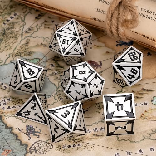 UDIXI Metal DND Dice Set, Metal Polyhedral Dice Set D&D for RPG (Silver) | 7-Pieces, Lozenge Pattern, Zinc Alloy Material, Gorgeous Gift Case, DM Gift, for Dungeons and Dragons Role Playing Games - color: Silver