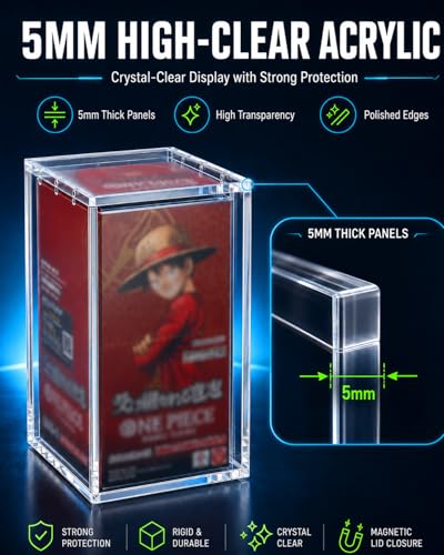 Japanese One Piece Booster Box Acrylic Display Case | Fits JP OP-04 to OP-16 Booster Boxes, 5mm Clear Magnetic TCG Box Protector, UV & Dust Resistant Acrylic Storage Case - size: Acrylic Case for JPOP(3"Lx2.95"Wx5.8"H)