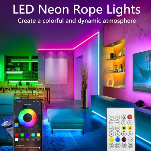 20Ft Neon Rope Lights,Flexible Led Rope Lights Control with App/Remote,Multiple Modes Rope Lights,IP65 Outdoor Waterproof,Music Sync Light Strip for Bedroom - size: 20FT Neon Rope Lights