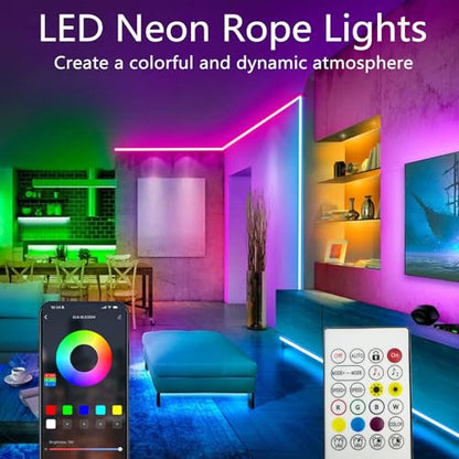 20Ft Neon Rope Lights,Flexible Led Rope Lights Control with App/Remote,Multiple Modes Rope Lights,IP65 Outdoor Waterproof,Music Sync Light Strip for Bedroom - size: 20FT Neon Rope Lights