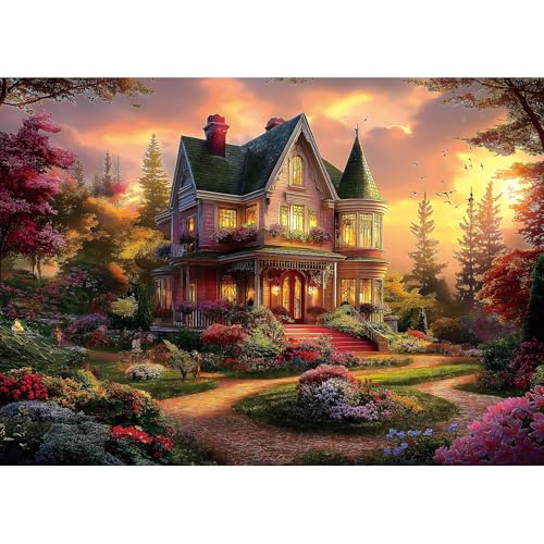 Puzzles for Adults 1000 Pieces, Victorian House at Sunset Jigsaw Puzzle for Family Decoration, Party Game, Finished Size 27.5" x 19.7" - color: Color-victorian House, size: 27.5" X 19.7"