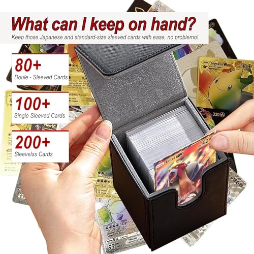 MTG Card Deck Box For Commander Deck Box With 2 Dividers, Card Storage Box Fits 100+ Single Sleeved Cards, PU Leather Strong Magnet Card Deck Case Holder for Magic Yugioh TCG (Red/Black - color: Red/Black