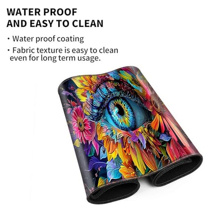 Large Gaming Playmat Compatible with MTG, Seamless Card Game Mat with Stitched Edges, 23.6 x 13.7 in Natural Rubber Desk Pad with Transparent Drawstring Bag, A Cosmic Eye with Flowers - color: A Cosmic Eye With Flowers, size: 24"X14" Regular