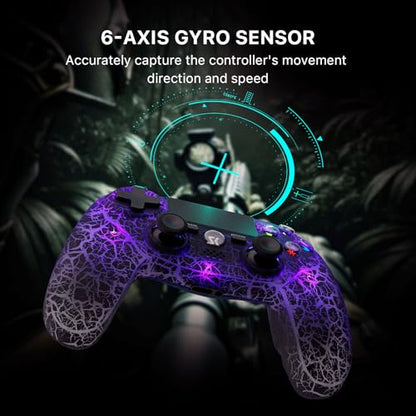 Wireless Controller for PS4, Black Crack Custom Design, Adjustable RGB Light,1000mAh Battery, Double Vibration, 6-Axis, Built-in Speaker & 3.5mm Headphone Jack, Gamepad Compatible with PlayStation 4 - color: Black