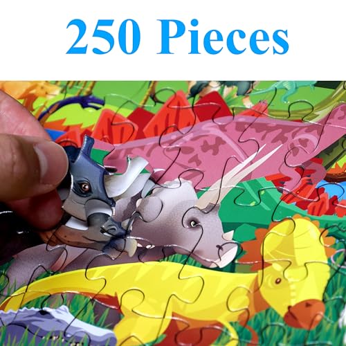 Think2Master Colorful Dinosaurs 250 Pieces Jigsaw Puzzle Puzzle. Great Gift. Size: 14.2” X 19.3”” - style: Dinosaurs