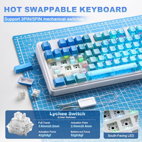 AJAZZ AK980 V2 Pro 98% Dual 8K Mechanical Keyboard, 10000mAh Wireless Tri-Mode Gaming Keyboard with Smart Display & Knob, Hot Swappable BT/2.4G/USB-C for Win/Mac (Blue,Lychee Switch) - color: Blue