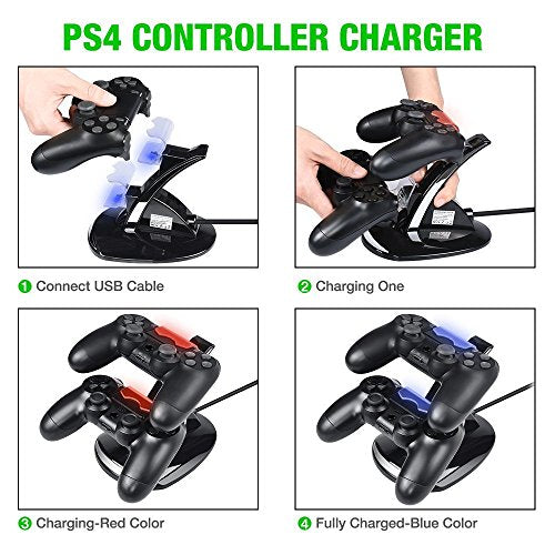 Controller Charger Dock Station for PS4, Controller Charger for PlayStation 4 - Fast Charging Station for 2 Controllers, Replacement Charging Dock for PS4 / Slim/Pro Console
