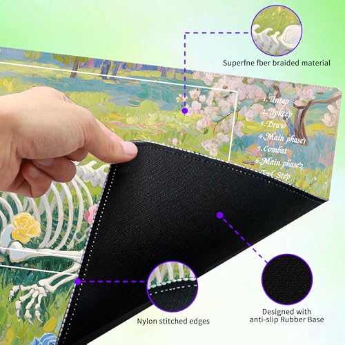 MTG Playmat with Storage Tube & 7-Dice Set - Waterproof TCG Playmat with Stitched Edges, Non-Slip Rubber Card Game Mat (24"x14") (playmat with Zones, Dragon Bone Flower Sea) - color: Dragon Bone Flower Sea, style: playmat with zones