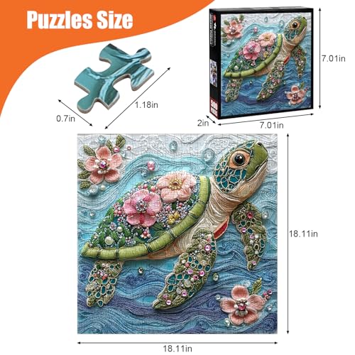 Sea Turtle Puzzles for Adults 500 Pieces, 18.1"x18.1" | Flower Sea Animal Jigsaw Puzzle, Letters on Back, Reference Poster Included, Family Challenging Funny Perfect for Game Nights - color: Sea Turtle