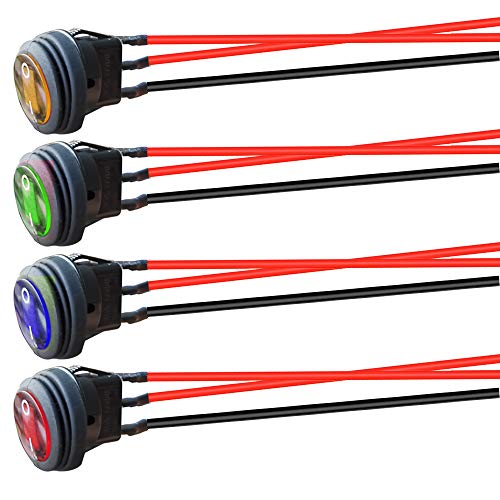 Gebildet 4pcs 12V-24VDC/10A Prewired Waterproof Round Rocker Toggle Switch with LED Indicator,3 Pin SPST ON-Off Toggle Switch for Car Truck Motorcycle Boat Marine (Red/Yellow/Blue/Green) - style: E425