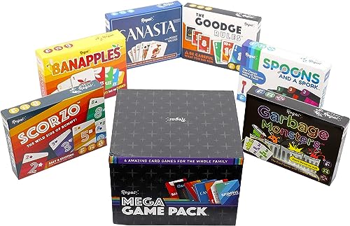 Regal Games Fun Card Games Set for Adults - Canasta, Spoons and a Spork, Garbage Monsters, ScorZo, The Goodge Rules, and Banapples Decks - Fun & Travel Playing Cards for Family Game Night - size: All 6 Games
