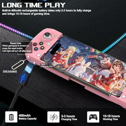 arVin Mobile Game Controller for Samsung Galaxy S23/S22/S21 Ultra, TCL, Tablet, Android Wireless Gamepad for iPhone 15/14/13/12, iOS, iPad, MacBook, PC Gaming Joystick with Back Button, Direct Play - color: Pink