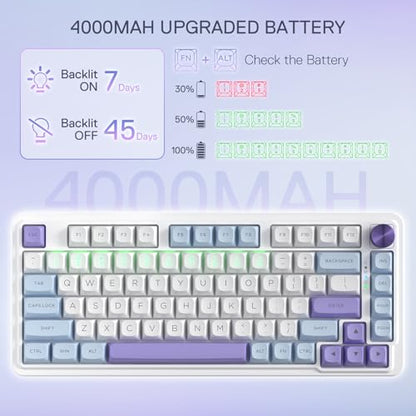 Redragon K673 PRO Wireless 81-Key RGB Gasket Gaming Keyboard, Scroll Knob | Multi-Function Control Wheel, 0-Delay Tri-Mode, Cushioned 5-Layer Noise Dampening for Creamy Thocky Sound, Compact 80% Size - color: Moonrise Violet, size: 81 Keys + No LCD Screen