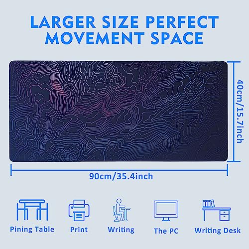 Abstract Topographic Line Extended Large Mouse Pad,Large Gaming Mouse Pad,Extended Big Desk Mat Keyboard Pad,Waterproof Non-Slip Desk Mat for Home Office and Gaming 35.4x15.7 Inch - color: Abstract Topographic Line