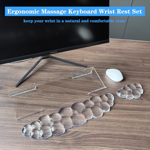 Acrylic Transparent Computer Keyboard Stand with Gel Cloud Keyboard and Mouse Wrist Rest, Ergonomic Tilting 3-in-1 Set, Relieves Painful Typing, for Office/Computer/Laptop/Gaming - color: Clear Cloud Set