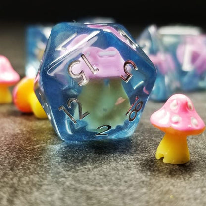 Sage's Portal Familiars and Reagents Resin DND Dice Set Polyhedral Dice Set for Dungeons and Dragons RPG Tabletop TTRPG (Pink Magic Shrooms) - color: Pink Magic Shrooms