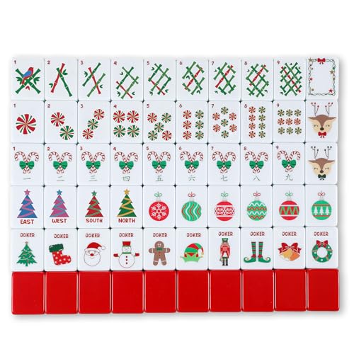 160 Pcs Christmas American Mahjong Set Only, 1.2 x 0.87 Inches Red Back Melamine Mahjong Tiles, Hand Carved Pattern for Adult Mah Jong Social Games, Mah Jong Lovers - style: Classic