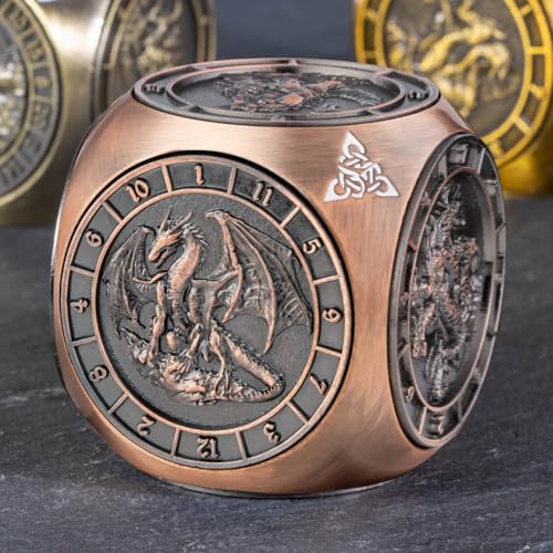 KERWELLSI 7 in 1 DND Dice Set D&D, Polyhedral Metal Spinner Dice, 3D Relief D and D Role Playing Dice with Gift Box (Copper) - color: Copper