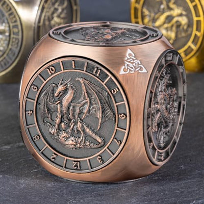 KERWELLSI 7 in 1 DND Dice Set D&D, Polyhedral Metal Spinner Dice, 3D Relief D and D Role Playing Dice with Gift Box (Copper) - color: Copper