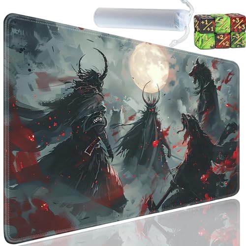 Playmat for MTG, 24x14 Inches Playmats, for TCG and CCG Trading Card Game Mat, Non-Slip Rubber for MTG Playmats with A Storage Bag and 6 Dice Set, Dark Evil Monster Pattern - color: Yu-Playmat-1-A13