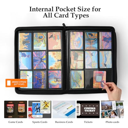 Card Binder 9 Pocket - Premium Card Collection Binder for 360 Cards, Durable Side-Loading Card Album with Zipper, Perfect for TCG, MTG, and Sports Cards, Black - color: Black