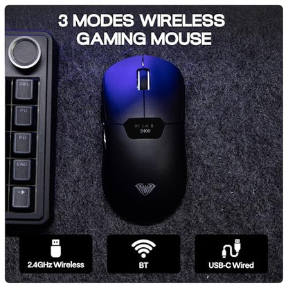 MechLands Aula SC390 Lightweight Gaming Mouse with Display Screen | 2.4G/USB-C/BT Wireless Mouse w/ 400mAh Battery, Adjustable 20,000 DPI, 1000 Polling Rate, PAW3311 Sensor, for Win/Mac (Black) - color: Black