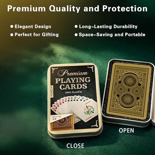Ben Niu Bridge Size 100% Plastic Playing Cards Silver Edge Tin Box | Waterproof pvc deck, mechanical gear pattern, larger index readability, sturdy metal container, fully washable material - color: Silver Foil Bridge With Box