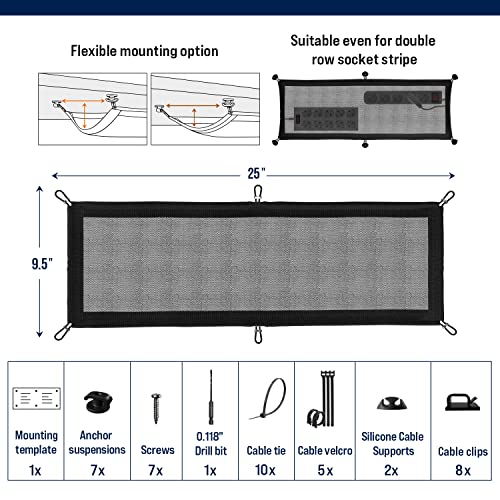 Cable Management net - Under Desk Wire Management - Flexible Under Desk Cable Management Tray Black - color: Black