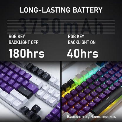 iRocks K74R Wireless RGB Illuminated Mechanical Gaming Keyboard, Hot-Swappable Switches, Floating Design, PBT 107 Keys NKRO, Detachable USB-C Cable - White Amethyst (Brown Switches) - color: White Amethyst, size: Brown Switches