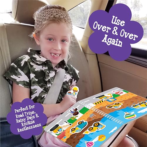 Reusable Jelly Sticker Book, 53 Vehicle Thick Jelly Stickers Waterproof Gel Cling Decals Transportation Themed Busy Book Hands-on Activity Travel Game Educational Learning Toys for Toddlers, Kids