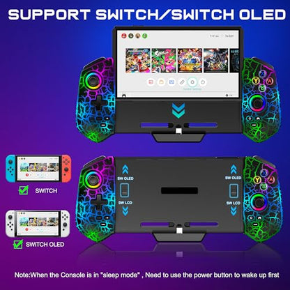 Switch Controller with Hall Joystick for Nintendo Switch/OLED, Wired Switch Pro Remote Controller with Turbo/4 Game Slot/Dual Motor,Handheld Joypad Replacement for Nintendo Switch Controller - color: Black Crack