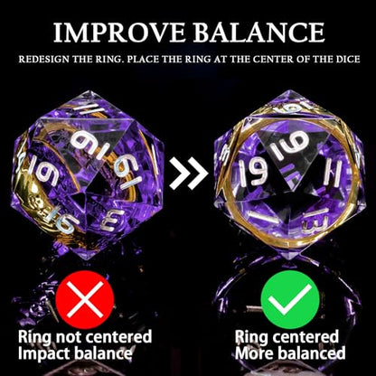 Magic Golden Ring DND Dice Set with Box, Purple Sharp Edge Handmade Lord D and D Polyhedral Dice for use with D&D Tabletop Games RPG, D20 D12 D10 D8 D6 D4 - color: Ring - Purple-2