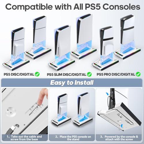 Tokluck PA5/Slim/Pro Cooling Station with Auto Turbofan & 3-Level Speed, PA 5 Vertical Stand Cooling Fan Station with Controller Charger, Accessories Base Cooler Docking Station, White & Black - color: White&Black