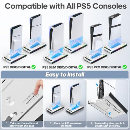 Tokluck PA5/Slim/Pro Cooling Station with Auto Turbofan & 3-Level Speed, PA 5 Vertical Stand Cooling Fan Station with Controller Charger, Accessories Base Cooler Docking Station, White & Black - color: White&Black
