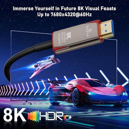 8K Fiber Optic HDMI 2.1 Cable 30ft, High Speed Fiber HDMI Cord 48Gbps, Long Active HDMI Cable, 48Gbps, 8K@60Hz 4K@120Hz, Dynamic HDR, eARC, HDCP 2.2&2.3, 3D, for PC, Monitor, PS5, Xbox, HDTV - size: 30 Feet